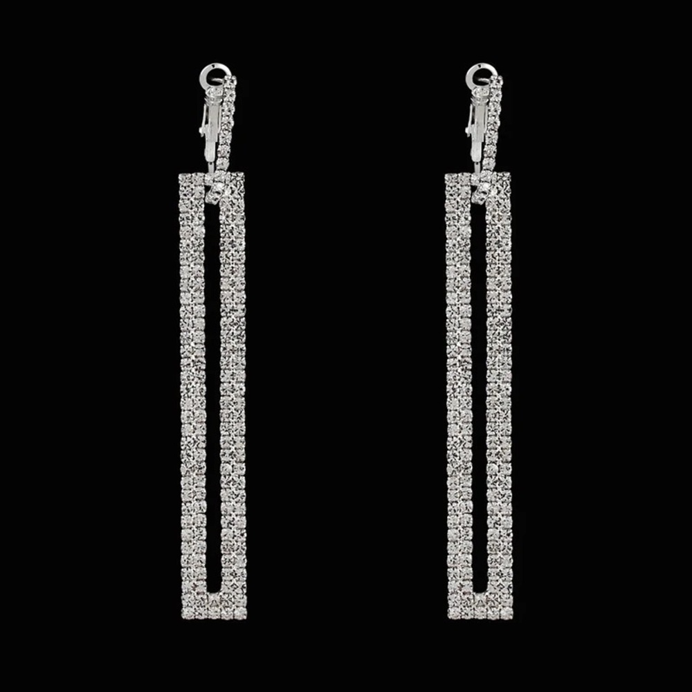 Silver Rhinestone Dangle Earrings